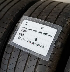 Car Tyre Label attached around car tyre